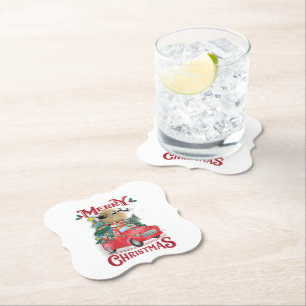 Dessous-de-verre En Papier Merry Christmas Vintage Red Santa Truck