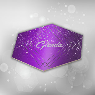 Dessous-de-verre En Papier Métal brossé violet moderne avec Monogramme argent