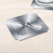 Dessous-de-verre En Papier Metallic silver texture personalized monogram (Incliné)