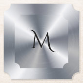 Dessous-de-verre En Papier Metallic silver texture personalized monogram (Devant)