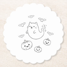 Mignon Chat Fantôme d'Halloween Citrouilles Chauve