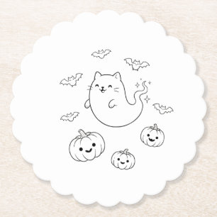 Dessous-de-verre En Papier Mignon Chat Fantôme d'Halloween Citrouilles Chauve