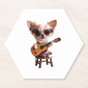 Dessous-de-verre En Papier mignon chihuahua jouant de la guitare classique de