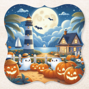 Dessous-de-verre En Papier Mignon, fantômes/citrouilles d'Halloween sur le th