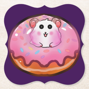 Dessous-de-verre En Papier Mignon Hamster Kawaii dans l'Art de Beignet Rose G