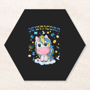 Dessous-de-verre En Papier Mignon Jewnicorn Licorne Juive Menorah Dreidel Heu