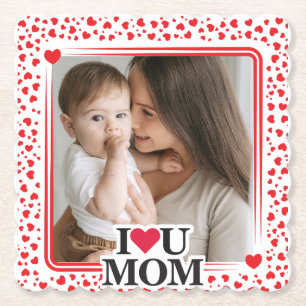 Dessous-de-verre En Papier Mignonne COEUR JE T'AIME MOM Fête des Mères Cadeau