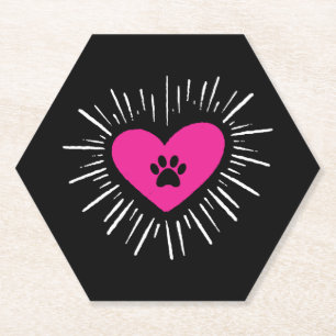 Dessous-de-verre En Papier Mignonne J'Aime Mon Chien Chiot Chat Paw Coeur