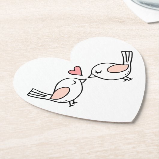 Dessous-de-verre En Papier Mignons Inséparables rose blanc Mariage Lovebirds (Incliné)