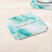 Dessous-de-verre En Papier Mint Aqua Glam Elegant Marbre Or (Incliné)