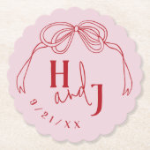 Dessous-de-verre En Papier Moderne Quirky Hand Draw Bow PINK & RED Mariage (Devant)