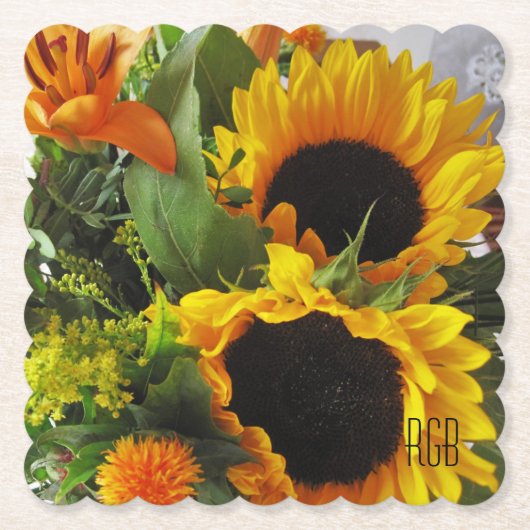 Dessous-de-verre En Papier Monogramme, Beaux tournesols d'automne (Devant)