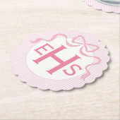 Dessous-de-verre En Papier Monogramme Bow rose, ruban personnalisé (Incliné)