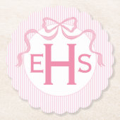 Dessous-de-verre En Papier Monogramme Bow rose, ruban personnalisé (Devant)