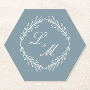 Dessous-de-verre En Papier Monogramme de branche de script Bleu Poussiéreux M