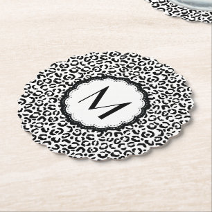 Dessous-de-verre En Papier Monogramme de léopard noir et blanc