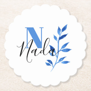 Dessous-de-verre En Papier Monogramme de nom botanique à l'aquarelle bleue él