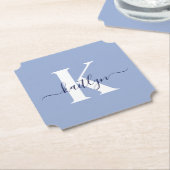 Dessous-de-verre En Papier Monogramme de script bleu moderne (Incliné)