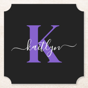 Dessous-de-verre En Papier Monogramme de script moderne violet noir