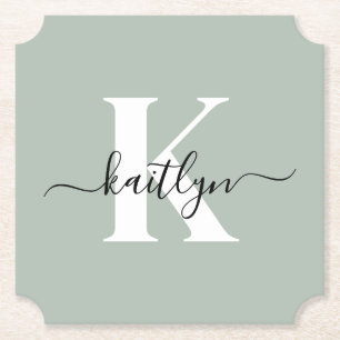 Dessous-de-verre En Papier Monogramme de style moderne vert sauge