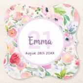 Dessous-de-verre En Papier monogramme des fleurs roses de boho 21e anniversai (Devant)