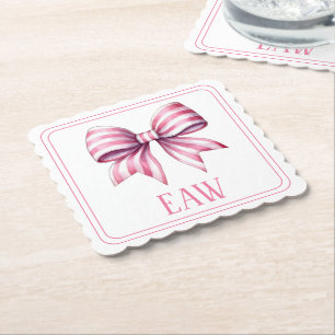 Dessous-de-verre En Papier Monogramme en forme de nœud papillon aquarelle ros