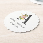 Dessous-de-verre En Papier Monogramme floral lettre A nom personnalisé et dat (Incliné)