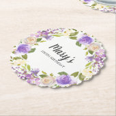 Dessous-de-verre En Papier Monogramme floral pourpre 100e anniversaire (Incliné)