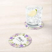 Dessous-de-verre En Papier Monogramme floral pourpre 100e anniversaire (En situation)