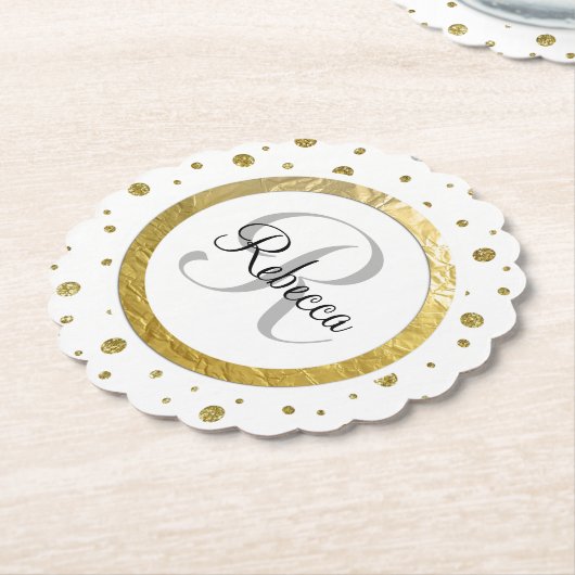Dessous-de-verre En Papier Monogramme Gold Confetti (Incliné)