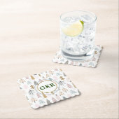 Dessous-de-verre En Papier Monogramme, hiver rustique Arbres illustrés (En situation)