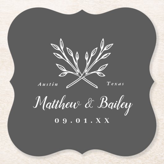 Dessous-de-verre En Papier Monogramme Mariage de branches rustiques (Devant)