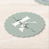 Dessous-de-verre En Papier Monogramme moderne Sage vert (Incliné)