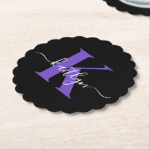 Dessous-de-verre En Papier Monogramme Moderne Violet Noir Script (Incliné)