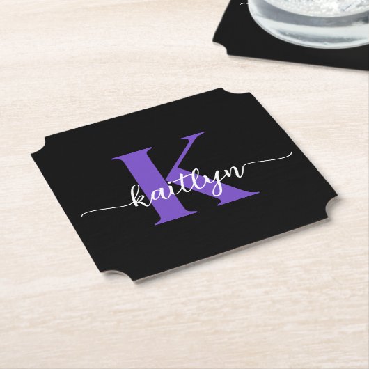 Dessous-de-verre En Papier Monogramme noir violet (Incliné)