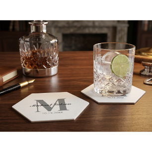 Dessous-de-verre En Papier Monogramme personnalisé et nom pour garçons d'honn