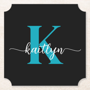 Dessous-de-verre En Papier Monogramme Turquoise noir