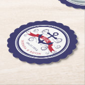 Dessous-de-verre En Papier Monogrammes de mariage d'ancre marine rouge et ble (Incliné)