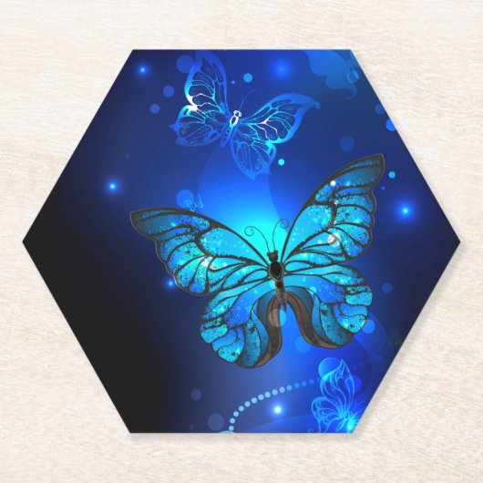 Dessous-de-verre En Papier Morpho Butterfly in the Dark Background (Devant)