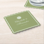 Dessous-de-verre En Papier Moss Green Calligraphy Wedding Paper Coaster (Incliné)