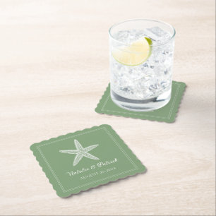 Dessous-de-verre En Papier Moss Green Starfish Mariage