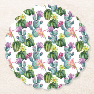 Dessous-de-verre En Papier Motif d'art de cactus d'aquarelle