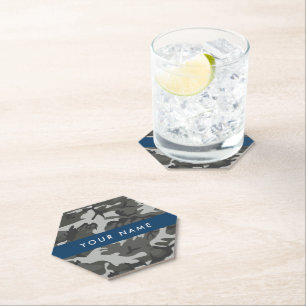Dessous-de-verre En Papier Motif de camouflage gris, Votre nom, Personnaliser