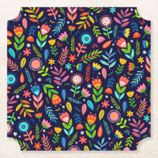 Dessous-de-verre En Papier Motif de feuilles de fleurs exotiques peintes à la