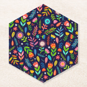 Dessous-de-verre En Papier Motif de feuilles de fleurs exotiques peintes à la