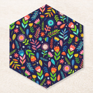 Dessous-de-verre En Papier Motif de feuilles de fleurs exotiques peintes à la