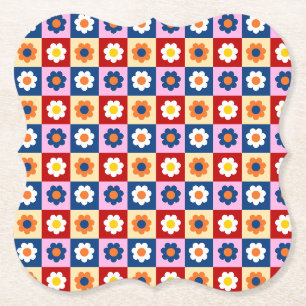 Dessous-de-verre En Papier Motif de fleurs colorées rétro mignon 