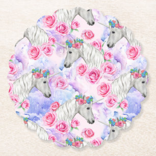 Dessous-de-verre En Papier Motif de licornes et de roses