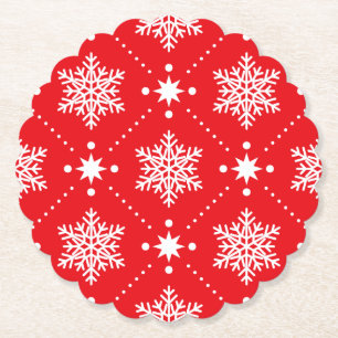 Dessous-de-verre En Papier Motif de Noël classique Red et White Snowflakes