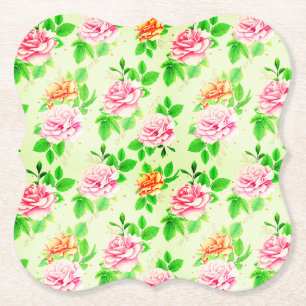 Dessous-de-verre En Papier Motif élégant de roses florales feuilles vertes-23